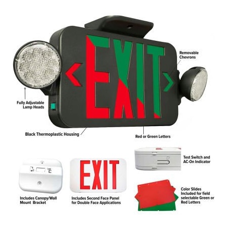 Hubbell Lighting Hubbell LED Emergency/Exit Combo with Field Selectable Red or Green LEDs, Black, 120/277V CCRGB